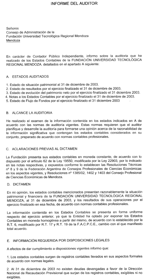 Informe del Auditor